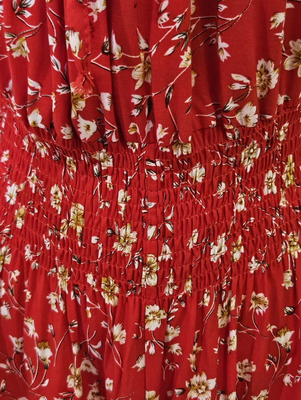 Kindred Red Multi Floral Short Sleeve Front Split Smocked Maxi Dress,X-Large - Picture 11 of 16